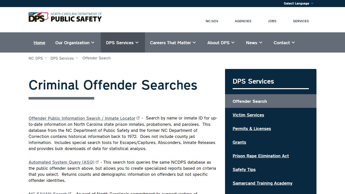 Criminal Offender Searches | NC DPS